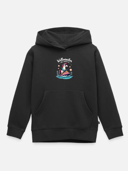 Pinker Einhorn Wellenreiter - Kinder Premium Organic Hoodie - Schwarz