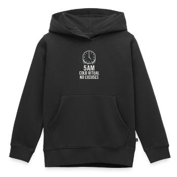 Douches froides Dureté mentale Exposition au froid - Sweat Premium à capuche enfant bio - noir - Devant - AI Model Kid Male (0cm)