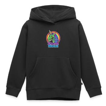 Death Metal – Zombie Unicorn Cartoon - Kids Premium Organic Hoodie - black - Front - AI Model Kid Male (0cm)