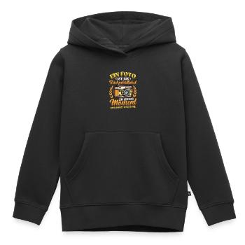 Foto Rückfahrticket Vergangenheit Fotograf. - Kinder Premium Organic Hoodie - Schwarz - Vorne - AI Model Kid Male (0cm)