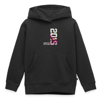 10E ÉDITION LIMITÉE DU 10E ANNIVERSAIRE 2016 - Sweat Premium à capuche enfant bio - noir - Devant - AI Model Kid Male (0cm)