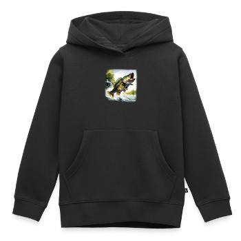 Poisson bar - Sweat Premium à capuche enfant bio - noir - Devant - AI Model Kid Male (0cm)