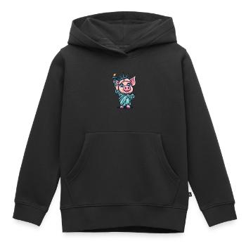 Lady Pig of Funny: Liberty Pig Statue - Kids Premium Organic Hoodie - black - Front - AI Model Kid Male (0cm)