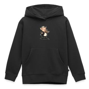 Musique classique et un cochon avec violon - Sweat Premium à capuche enfant bio - noir - Devant - AI Model Kid Male (0cm)