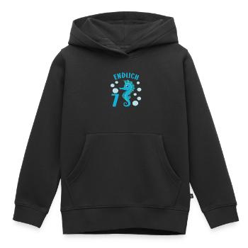 Motif d’anniversaire d’hippocampe 7 ans garçons - Sweat Premium à capuche enfant bio - noir - Devant - AI Model Kid Male (0cm)