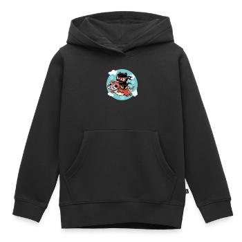 Kawaii Chat ninja chevauchant un dragon rouge - Sweat Premium à capuche enfant bio - noir - Devant - AI Model Kid Male (0cm)
