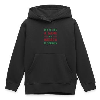 Life is like a game but Indiaca is serious - Kinder Premium Organic Hoodie - Schwarz - Vorne - AI Model Kid Male (0cm)