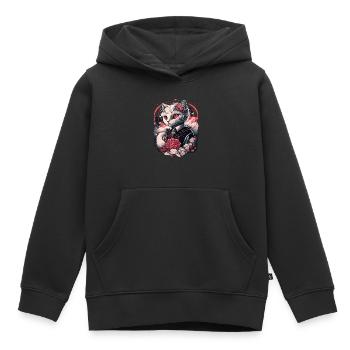 Serviteur de chat personnel - Valentine Cat Lady - Sweat Premium à capuche enfant bio - noir - Devant - AI Model Kid Male (0cm)