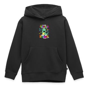 Dino Bye Bye Kindergarten: Inscription 1ère année - Sweat Premium à capuche enfant bio - noir - Devant - AI Model Kid Male (0cm)