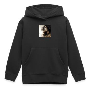 Portrait femme 01 - Sweat Premium à capuche enfant bio - noir - Devant - AI Model Kid Male (0cm)
