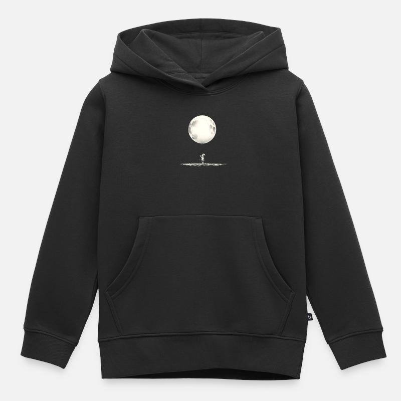 Enfant avec ballon de lune - Sweat Premium à capuche enfant bio - noir