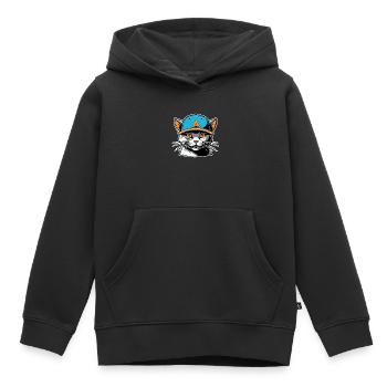 Chat dans un chapeau - Sweat Premium à capuche enfant bio - noir - Devant - AI Model Kid Male (0cm)
