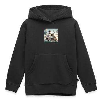 Poséidon - Sweat Premium à capuche enfant bio - noir - Devant - AI Model Kid Male (0cm)