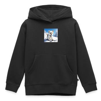 Paw Tracks Snow Penguin Design - Kids Premium Organic Hoodie - black - Front - AI Model Kid Male (0cm)