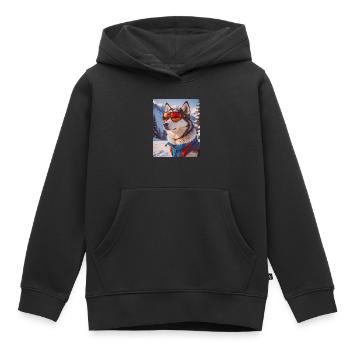 super cute dogs Husky in a ski dress - Kids Premium Organic Hoodie - black - Front - AI Model Kid Male (0cm)