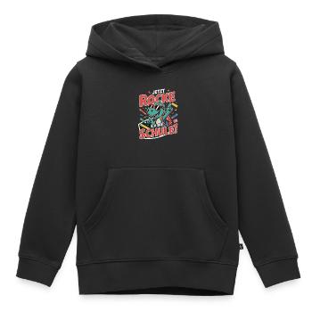 Dino T-Shirt Einschulung – Jetzt rocke ich Schule - Kinder Premium Organic Hoodie - Schwarz - Vorne - AI Model Kid Male (0cm)