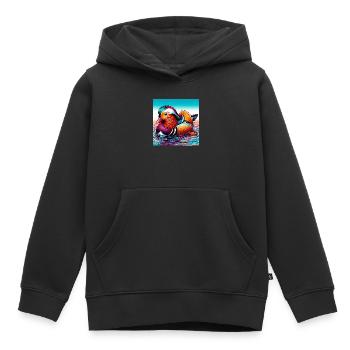 Canard mandarin - Sweat Premium à capuche enfant bio - noir - Devant - AI Model Kid Male (0cm)