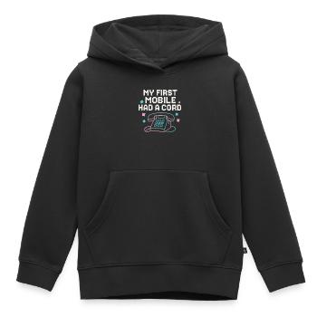 Mon premier téléphone avait un câble - Sweat Premium à capuche enfant bio - noir - Devant - AI Model Kid Male (0cm)