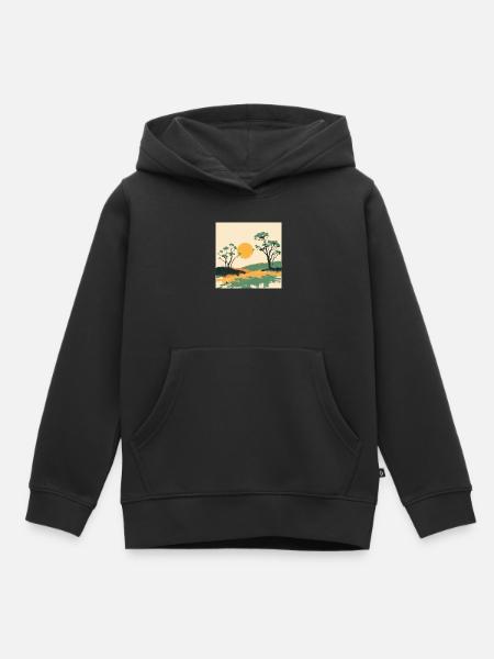 Horizon Solaire et Pins - Sweat Premium à capuche enfant bio - noir