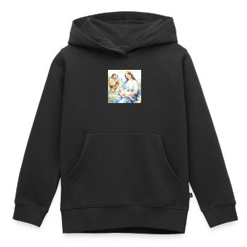 Nativité de Jésus - La Sainte Famille - Sweat Premium à capuche enfant bio - noir - Devant - AI Model Kid Male (0cm)