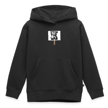 Panneau de protestation contre la guerre - Sweat Premium à capuche enfant bio - noir - Devant - AI Model Kid Male (0cm)
