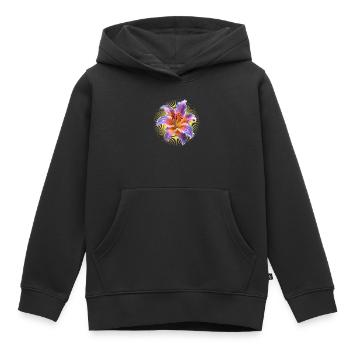 Motif d’art floral de lys lumineux - Sweat Premium à capuche enfant bio - noir - Devant - AI Model Kid Male (0cm)