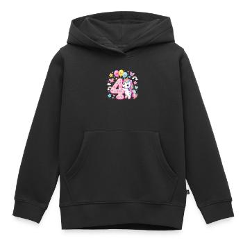 La Fille d’anniversaire 4 ans de licorne - Sweat Premium à capuche enfant bio - noir - Devant - AI Model Kid Male (0cm)