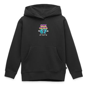 Six Seven 67 Style Dessin Animé Mème - Sweat Premium à capuche enfant bio - noir - Devant - AI Model Kid Male (0cm)