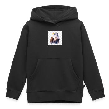 Portrait de tête d’aigle à l’aquarelle - Sweat Premium à capuche enfant bio - noir - Devant - AI Model Kid Male (0cm)