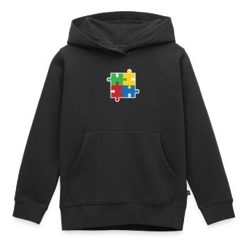 Icône du puzzle de l’autisme - Sweat Premium à capuche enfant bio - noir - Devant - AI Model Kid Male (0cm)