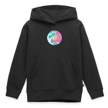 Motif surfskate en rose jaune avec des vagues - Sweat Premium à capuche enfant bio - noir - Devant - AI Model Kid Male (0cm)