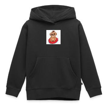 Petit Singe sur un bateau pneumatique rouge - Sweat Premium à capuche enfant bio - noir - Devant - AI Model Kid Male (0cm)