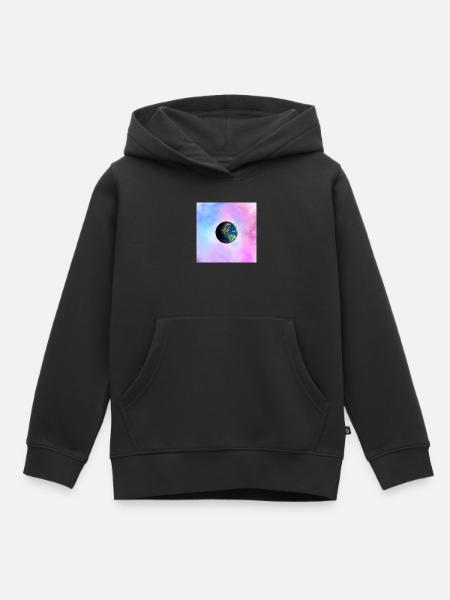 Erdkugel vor Pastellgalaxie - Kinder Premium Organic Hoodie - Schwarz