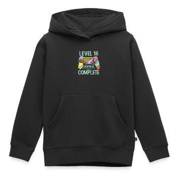 Niveau 16 complète 16 Ans Gamer Level 16 Complete - Sweat Premium à capuche enfant bio - noir - Devant - AI Model Kid Male (0cm)
