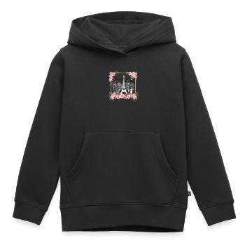 Paris Thema Frauen Frankreich Blume Eiffelturm - Kinder Premium Organic Hoodie - Schwarz - Vorne - AI Model Kid Male (0cm)