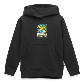 Nationalité du pays battant pavillon de la Jamaïque, I - Sweat Premium à capuche enfant bio - noir - Devant - AI Model Kid Male (0cm)