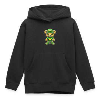 Nationalité du pays battant pavillon de la Jamaïque, I - Sweat Premium à capuche enfant bio - noir - Devant - AI Model Kid Male (0cm)