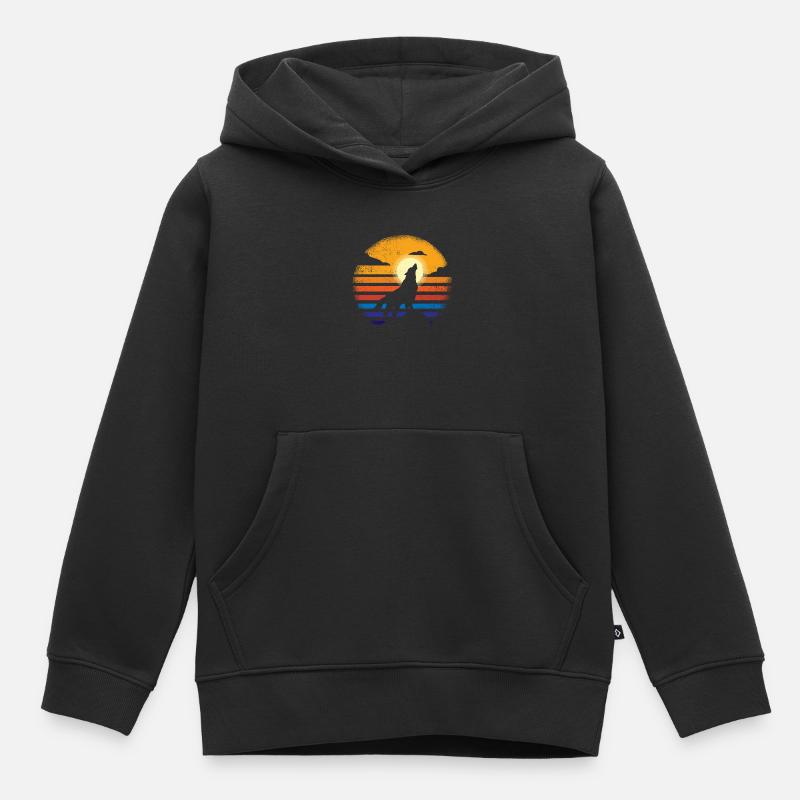 Wolf - Kinder Premium Organic Hoodie - Schwarz