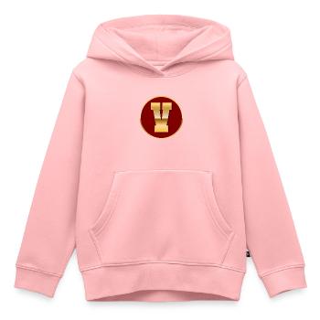Lettre V - Sweat Premium à capuche enfant bio - rose - Devant - AI Model Kid Female (0cm)