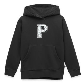 Un caractère P dans blanc in Used Look - Sweat Premium à capuche enfant bio - noir - Devant - AI Model Kid Male (0cm)