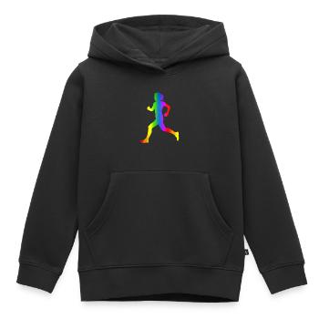 Bunter Läuferin Regenbogen - Kinder Premium Organic Hoodie - Schwarz - Vorne - AI Model Kid Male (0cm)