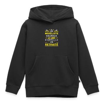 Un modéliste heureux le lundi s'appelle retraité - Sweat Premium à capuche enfant bio - noir - Devant - AI Model Kid Male (0cm)