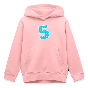 Numéro 5 - Sweat Premium à capuche enfant bio - rose - Devant - AI Model Kid Female (0cm)