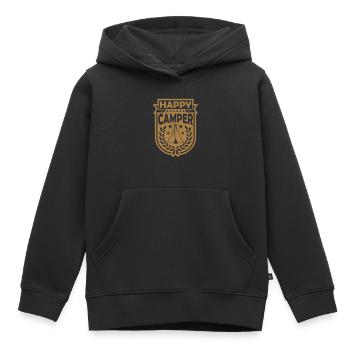 Logo de l’excursion Happy Camper - Sweat Premium à capuche enfant bio - noir - Devant - AI Model Kid Male (0cm)