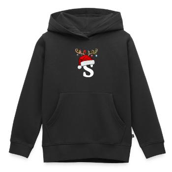 Lettre S bonnet de Noël - Sweat Premium à capuche enfant bio - noir - Devant - AI Model Kid Male (0cm)
