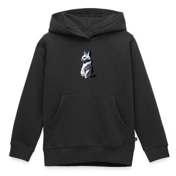 Chat gris profil origami, - Sweat Premium à capuche enfant bio - noir - Devant - AI Model Kid Male (0cm)