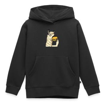 Lama mangeur de cheeseburger - Sweat Premium à capuche enfant bio - noir - Devant - AI Model Kid Male (0cm)