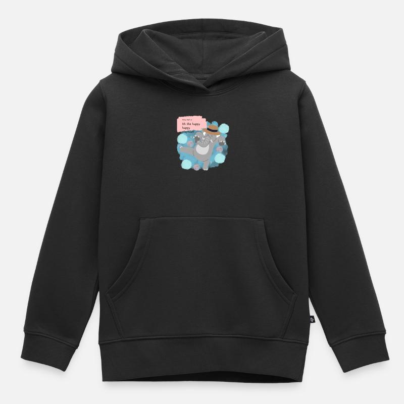 Éléphant heureux - Sweat Premium à capuche enfant bio - noir