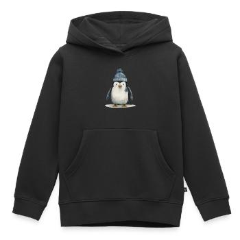 T-shirt pingouin chiot : Adorable espièglerie de l’Antarctique - Sweat Premium à capuche enfant bio - noir - Devant - AI Model Kid Male (0cm)