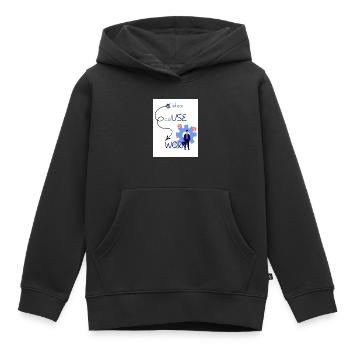 Idea cause work. An idea creates a work. - Kids Premium Organic Hoodie - black - Front - AI Model Kid Male (0cm)